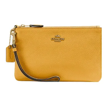COACH Wristlet Leather Wrist Bag Clutch Coin Purse Small Size Women's Yellow
