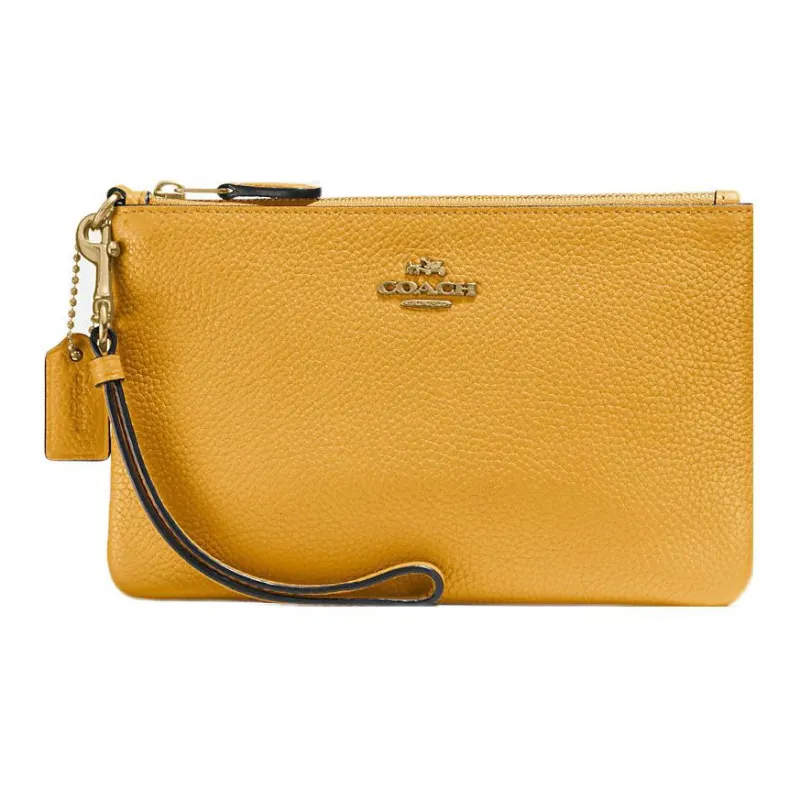 COACH Wristlet Leather Wrist Bag Clutch Coin Purse Small Size Women's Yellow-0