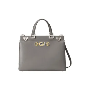 GUCCI Zumi Leather Shoulder Bag Crossbody Bag Handbag Medium Size Women's Gray