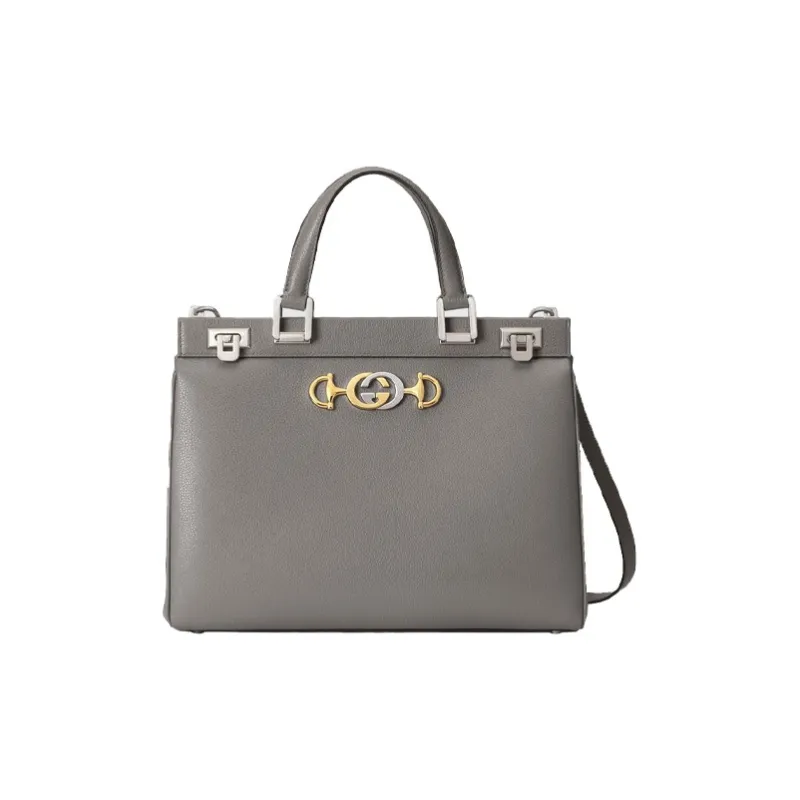 GUCCI Zumi Leather Shoulder Bag Crossbody Bag Handbag Medium Size Women's Gray-0