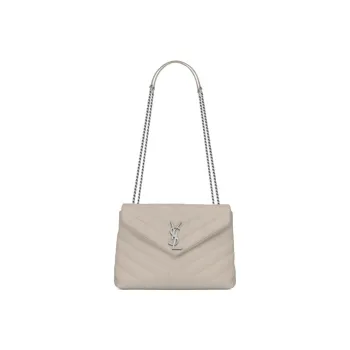 SAINT LAURENT LOULOU Quilted Leather Crossbody Bag, Shoulder Bag Women's Vintage White