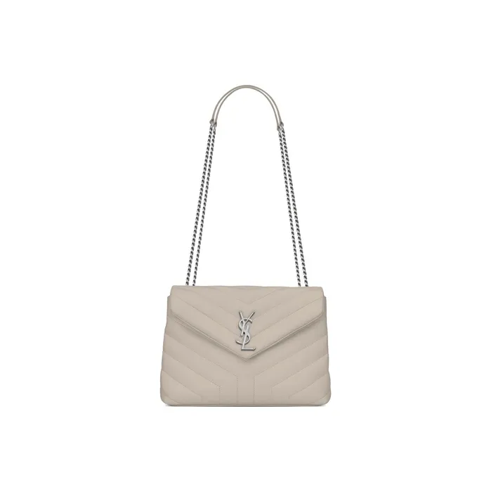 SAINT LAURENT LOULOU Quilted Leather Crossbody Bag, Shoulder Bag Women's Vintage White-0