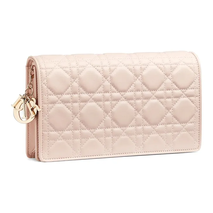 DIOR Lady Dior Lambskin Chain Clutch Women's Gray Pink-1