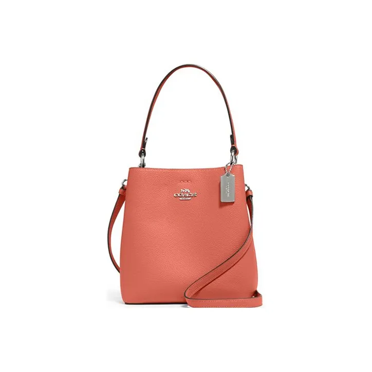 COACH Town Pebbled Leather Bucket Bag Handbag Shoulder Bag Crossbody Bag Small Size Women's Orange-0