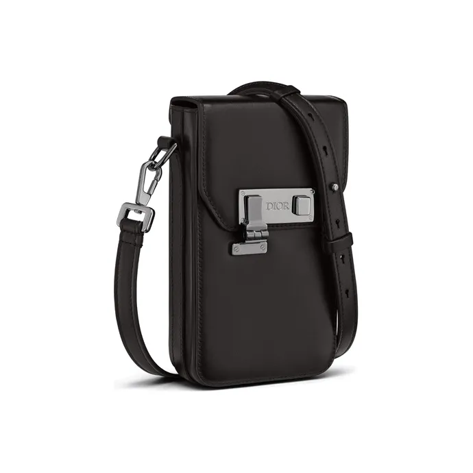 DIOR Lock Cow Leather Shoulder Bag Crossbody Bag With Cell Phone Pouch Men's Black-1