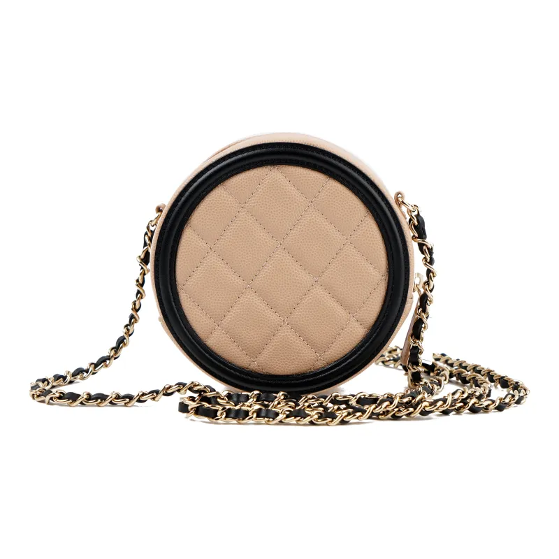 CHANEL Calfskin Shoulder Bag, Crossbody Bag Mini Women's Beige Black-2