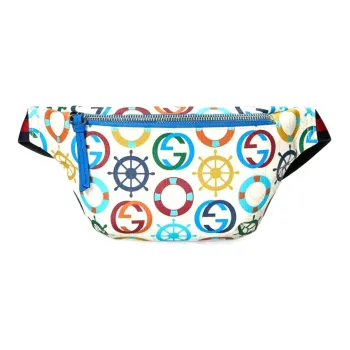 GUCCI Canvas With Leather Waist Bag Chest Bag Kids' White & Blue