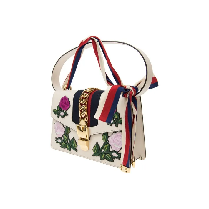 GUCCI Sylvie Cow Leather Crossbody Handbag Shoulder Bag Women's White-1