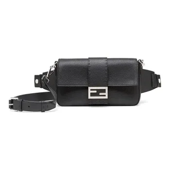 FENDI Baguette Cow Leather Baguette Bag Shoulder Bag Crossbody Bag Sling Bag Fanny Pack Men's Black