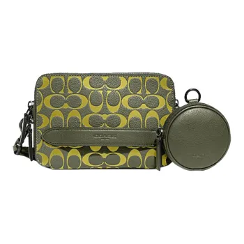 COACH Charter Cow Leather Camera Bag, Shoulder Bag, Crossbody Bag Small Size Men's Army Green Light Green