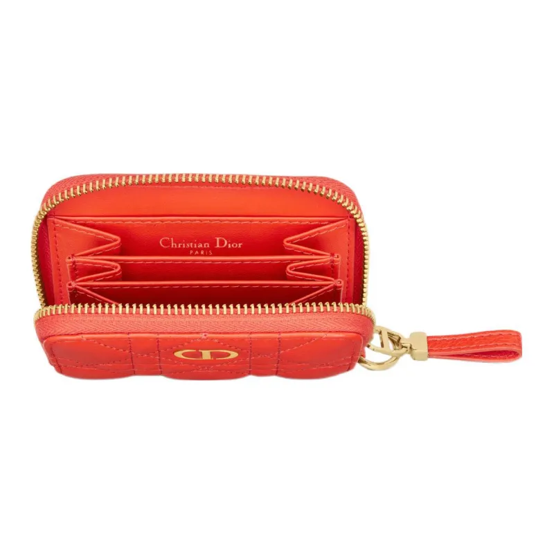 DIOR Caro Soft Calfskin Clutch Coin Purse With Card Holder Women's Bright Orange-2