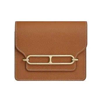 HERMES Roulis Calfskin Card Holder Coin Purse Fanny Pack Mini Women's 37 Gold Gold Brown