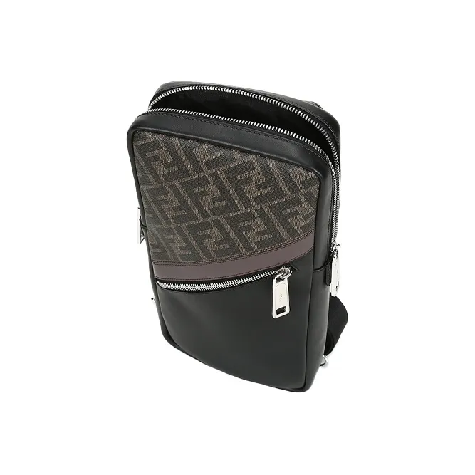 FENDI Coated Canvas With Leather Sling Bag Shoulder Bag Crossbody Bag Regular Men's Black/Brown-5