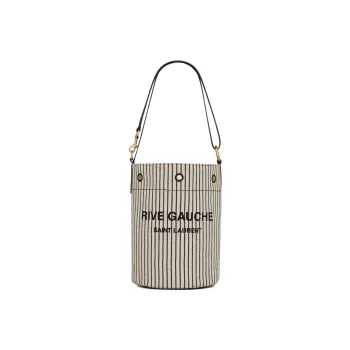 SAINT LAURENT Rive Gauche Coarse Cotton Patchwork Linen Bucket Bags Crossbody Bag Shoulder Bag Women's White & Black