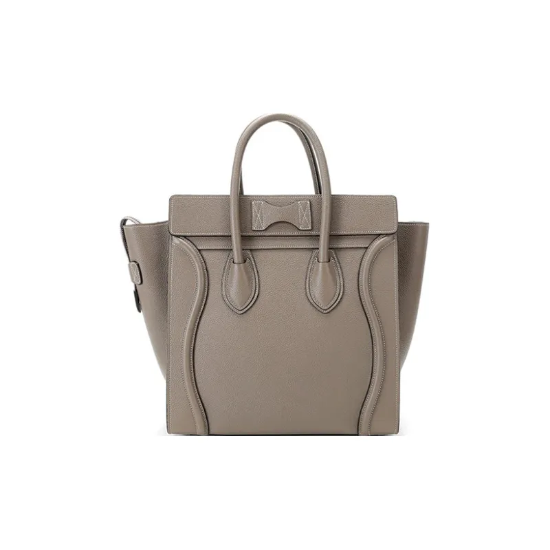 CELINE Luggage Cow Leather Handbag Large Size Women's Mouse Gray-3