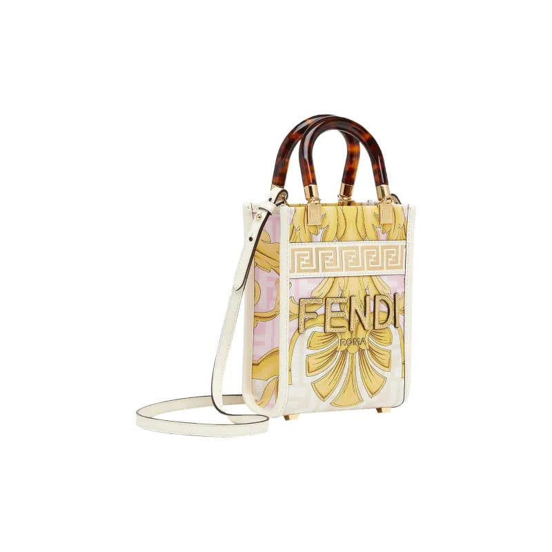 FENDI Versace Collaboration Cow Leather Shoulder Bag Crossbody Bag Handbag Mini Women's Gold/Pink White-1