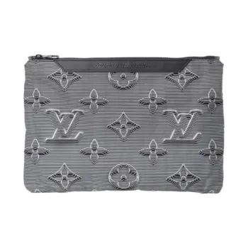 LOUIS VUITTON 2054 Cow Leather Clutch Unisex Gray