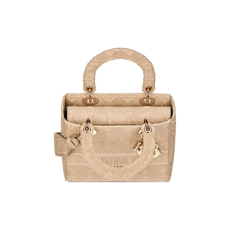 DIOR Lady D-Lite Canvas Daisie Bag Handbag Medium Size Women's Beige-2