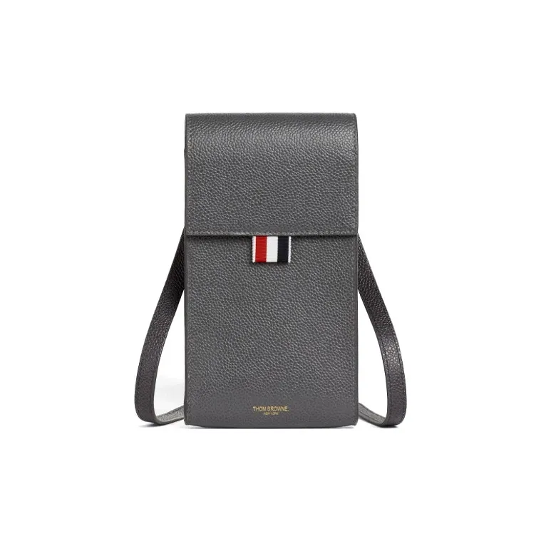 THOM BROWNE· Cow Leather Cell Phone Stand, Cell Phone Pocket, Cell Phone Pouch Men's Dark Gray-0