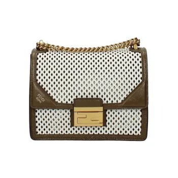 FENDI Kan U Leather Shoulder Bag Crossbody Bag Small Size Women's White/Brown