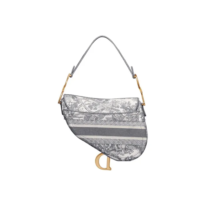 DIOR Saddle Ruiyi Print Embroidery One Shoulder Handbags Medium Size Women's Gray-2