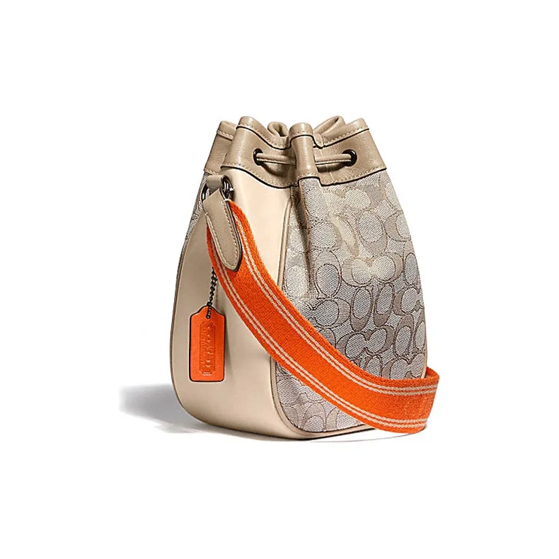 COACH Fabric With Leather Bucket Bags Shoulder Bag Crossbody Bag Men's Beige & Orange-1