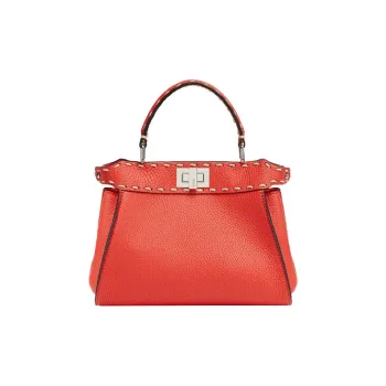 FENDI Peekaboo Full Textured Leather Shoulder Bag Crossbody Bag Handbag Mini Women's Red
