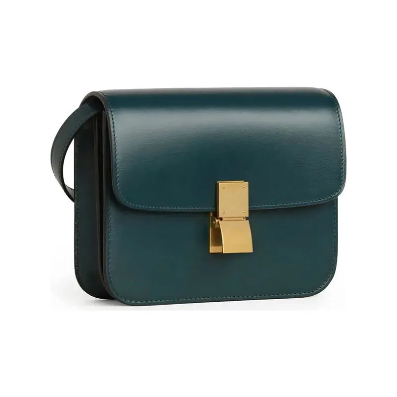 CELINE Polished Cow Leather Tofu Cube Bag, Crossbody Bag, Shoulder Bag Women's Amazon Green-1