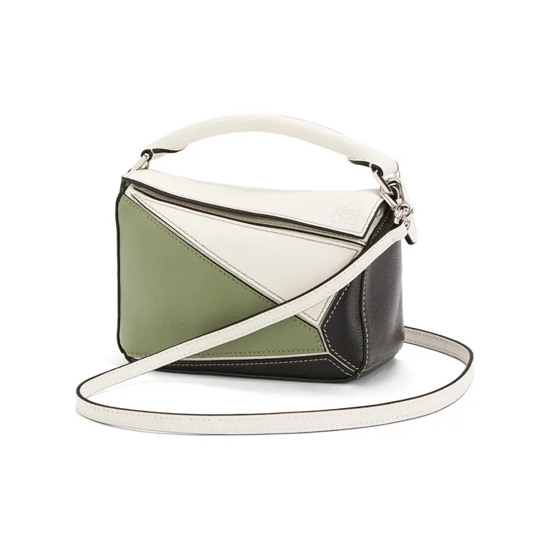 LOEWE Puzzle Cow Leather Portable Crossbody Bag Shoulder Bag Mini Women's White/Green-1