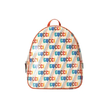 GUCCI Canvas With Leather Backpack Kids' Ecru/Orange