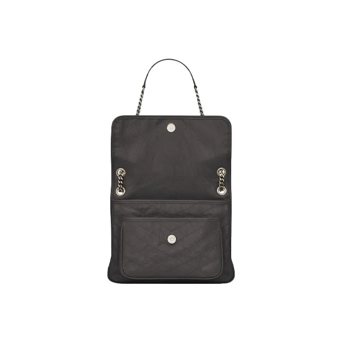 SAINT LAURENT Cow Leather Hobo Bag, Crossbody Bag, Shoulder Bag Medium Size Women's Gray White-4