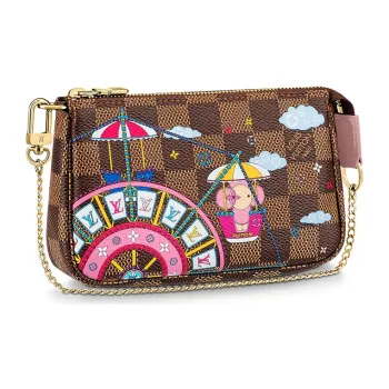 LOUIS VUITTON Pochette Accessories Damier Ebene Vivienne Holiday Mini Rose Ballerine Pink