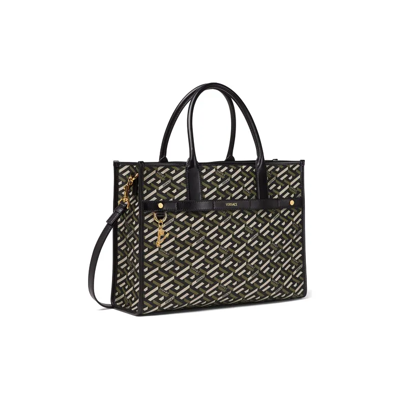 FANSIZHE La Greca Cow Leather Tote Bag, Shopping Bag, Handbag Unisex Black-1