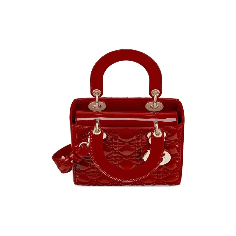 DIOR Lady Dior Patent Leather, Cow Leather Lady Dior Bag, Shoulder Bag, Handbag Trumpets Women's Cherry Red-1