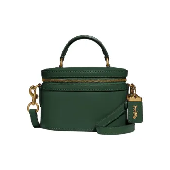 COACH Trail Tanned Leather Makeup Bag Crossbody Bag Handbag Small Size Women's Green