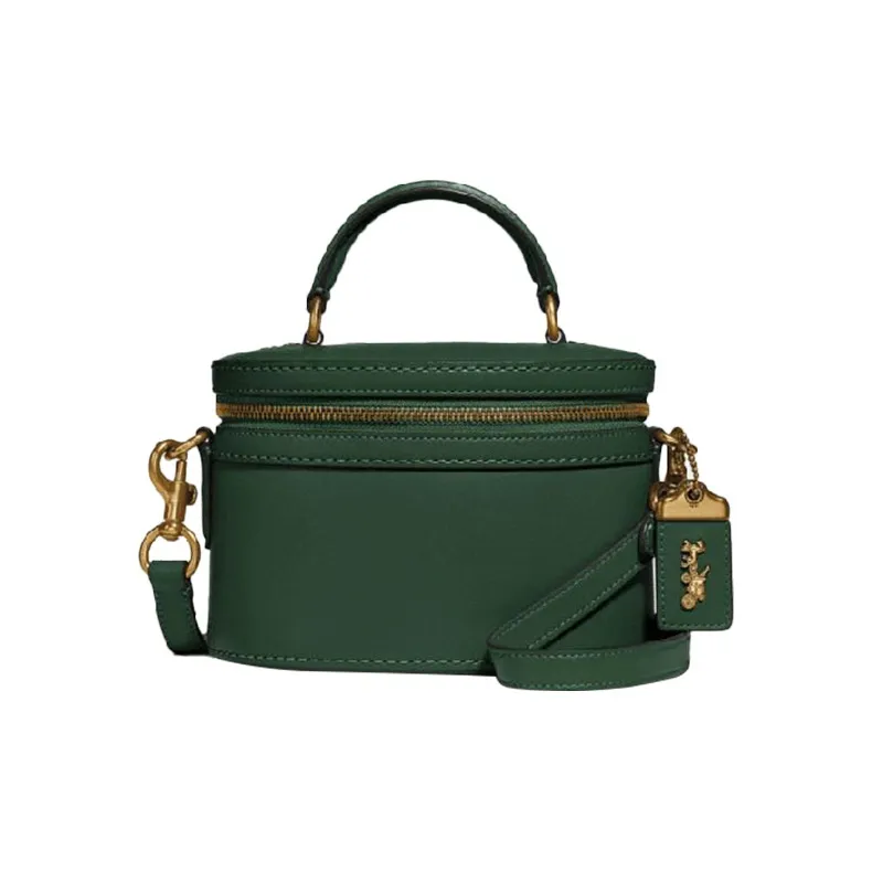COACH Trail Tanned Leather Makeup Bag Crossbody Bag Handbag Small Size Women's Green-0