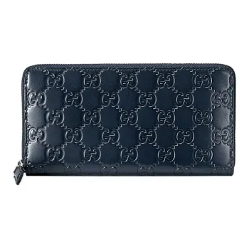 GUCCI Leather Wallet Regular Men's Dark Blue