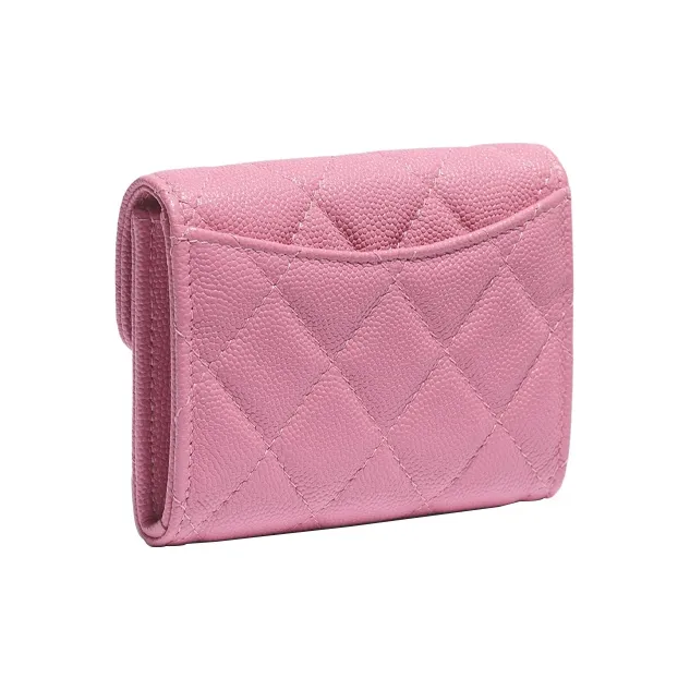 CHANEL Classic Flap CF Caviar Cow Leather & Metal Flap Bag Coin Purse Wallet Women's Pink-1