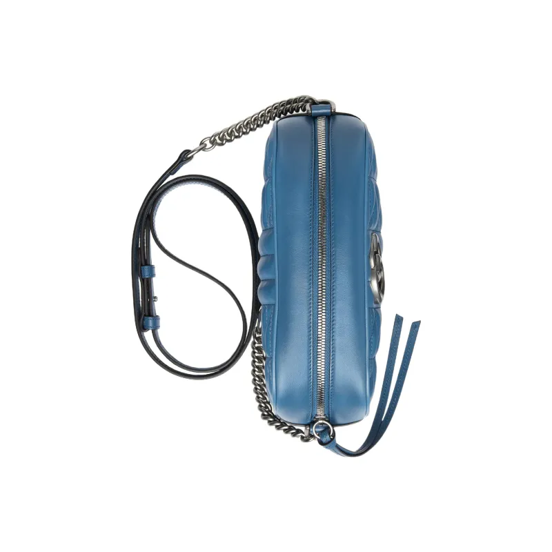 GUCCI GG Marmont Leather Camera Bag, Shoulder Bag, Crossbody Bag Women's Blue-6