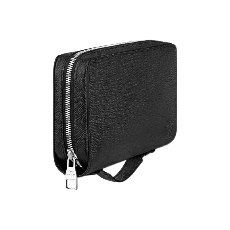 LOUIS VUITTON Zippy Taiga Leather With Cow Leather Wallet Men's Black-1