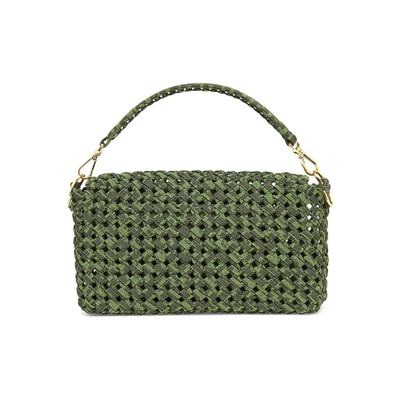FENDI Baguette Canvas Shoulder Crossbody Handbag Medium Size Women's Green-2