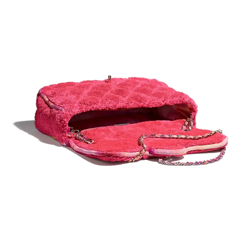 CHANEL Mixed Fiber Silver Metal Flap Bag Shoulder Bag Tubas Women's Flamingo Pink-3