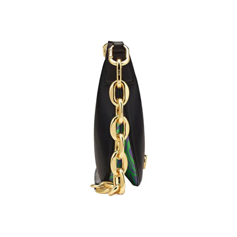 MCM Nappa Leather Crescent Bag Shoulder Bag Crossbody One Shoulder Handbag Women's Black Black Gold-1