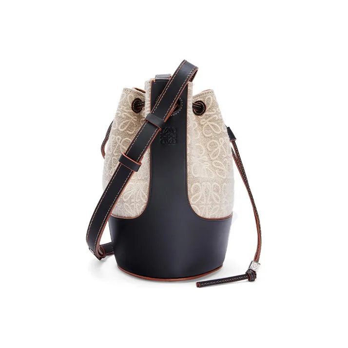 LOEWE Balloon Canvas With Leather Bucket Bag Drawstring Bag Crossbody Bag Shoulder Bag Women's Light Coffee/Black-2