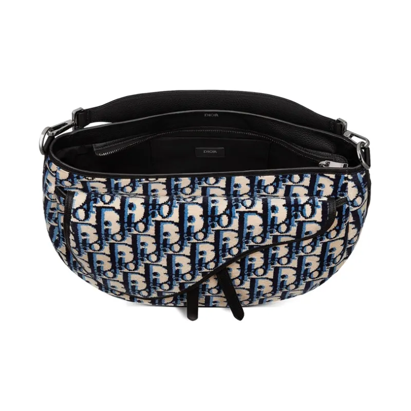 DIOR Saddle Grained Calfskin Saddle Bag Handbag Crossbody Bag Shoulder Bag Regular Men's Black With Navy Accents-2