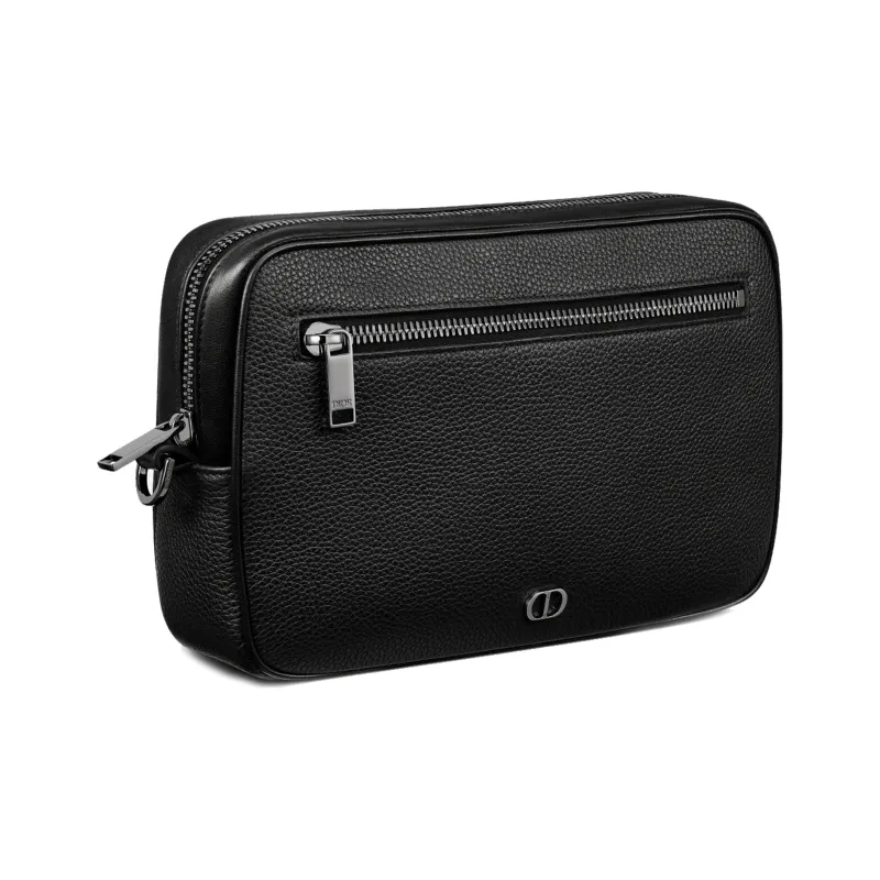 DIOR Grained Calfskin Toiletry Bags Clutches Men's Black-1