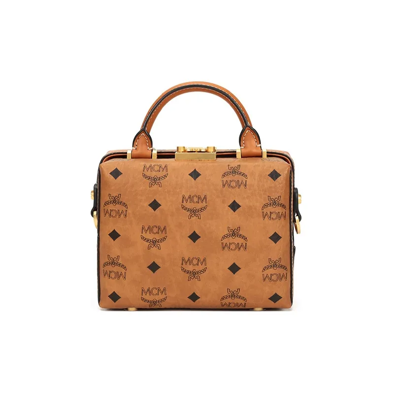 MCM Leather Box Bag, Handbag, Crossbody Bag, Shoulder Bag Women's Brown Cognac-2