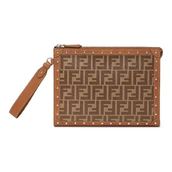 FENDI Cotton Zip Bag Clutch Mini Women's Brown