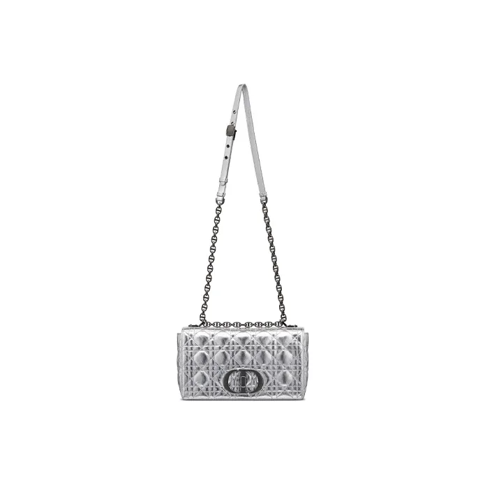 DIOR Caro Cow Leather Shoulder Bag, Crossbody Bag Medium Size Silver-4