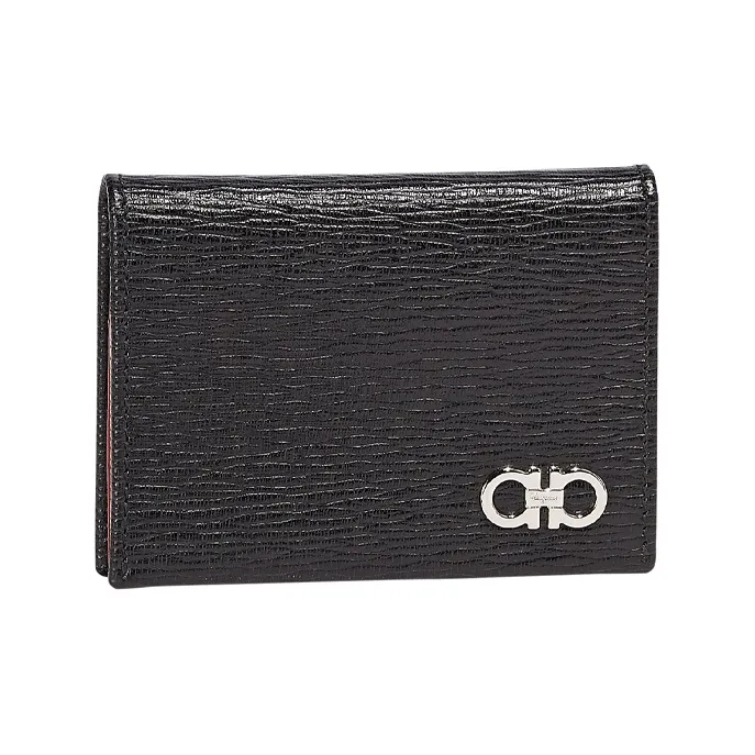 FERRAGAMO Cow Leather Card Holder Men's Black-0